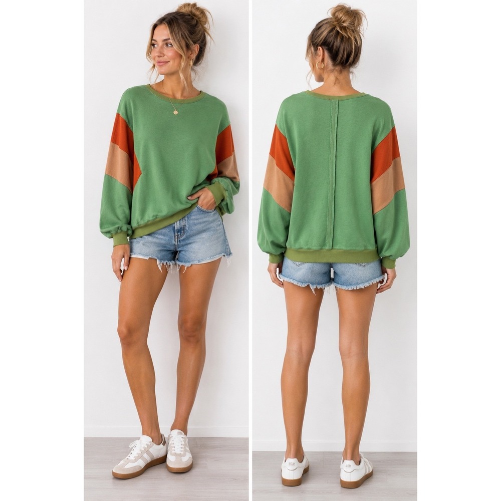 Easel Colorblock Sweatshirt Small Oversized Crewneck Balloon Sleeve